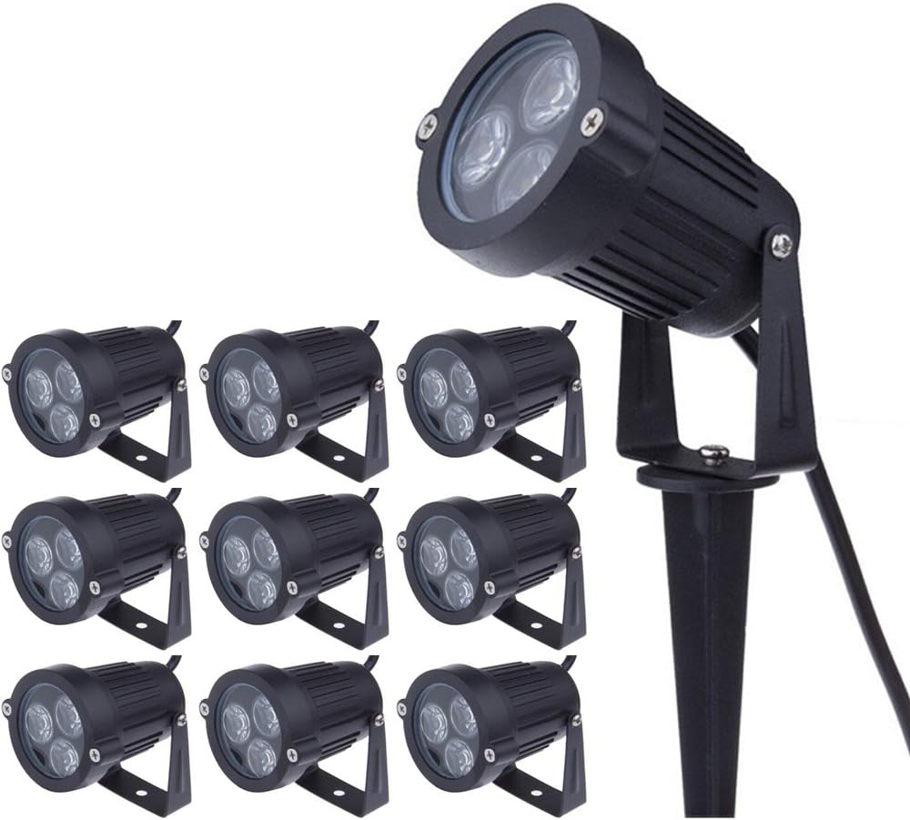aulyunSet of 10 LED Garden Lights 3W 220V Outdoor Spotlight with Spike IP65 Garden Landscape Lamp