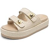 DREAM PAIRS Platform Sandals Women Raffia Espadrilles Summer Comfortable Wedge Sandals Beach Vacation Adjustable Buckle Cute Slide Sandals
