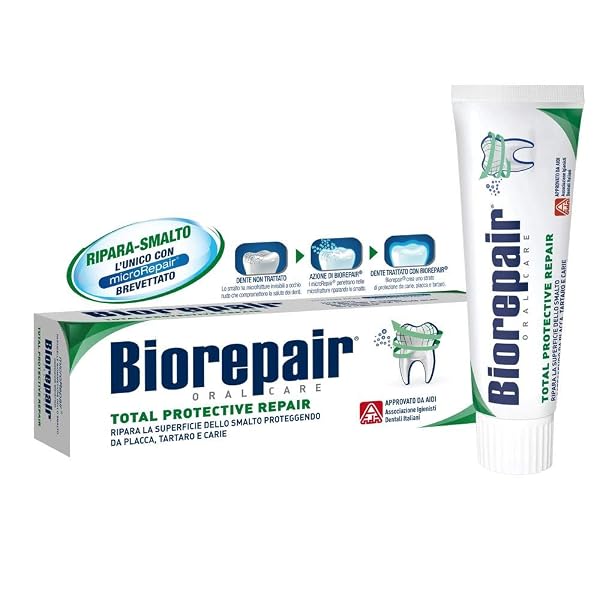 BIOREPAIR:”TOTAL PROTECTIVE REPAIR” TOOTHPASTE WITH MICROREPAIR * 2.5 FLUID OUNCE (75ML) TUBE * [ ITALIAN IMPORT ]