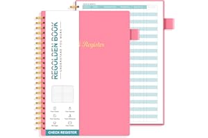 Regolden-Book Check Registers for Personal Checkbook Register, Bank Accounting Ledger Book for Small Business, Transaction Registers Log Book, Check Register Book Expense Tracker, 160 Pages, A5, Pink
