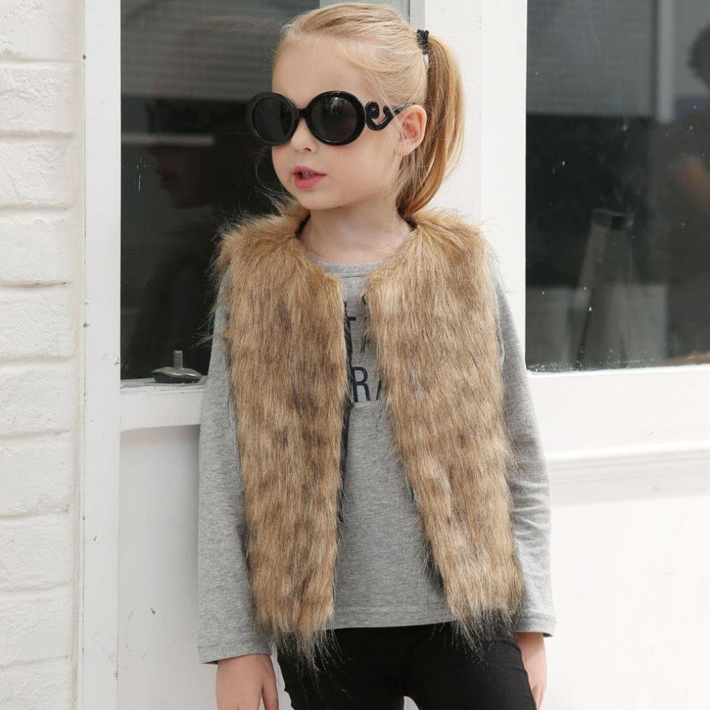 Baby Girls Faux Fur Vest Coat Kids Autumn Winter Thick Warm Outwear Cute Waistcoat: Clothing