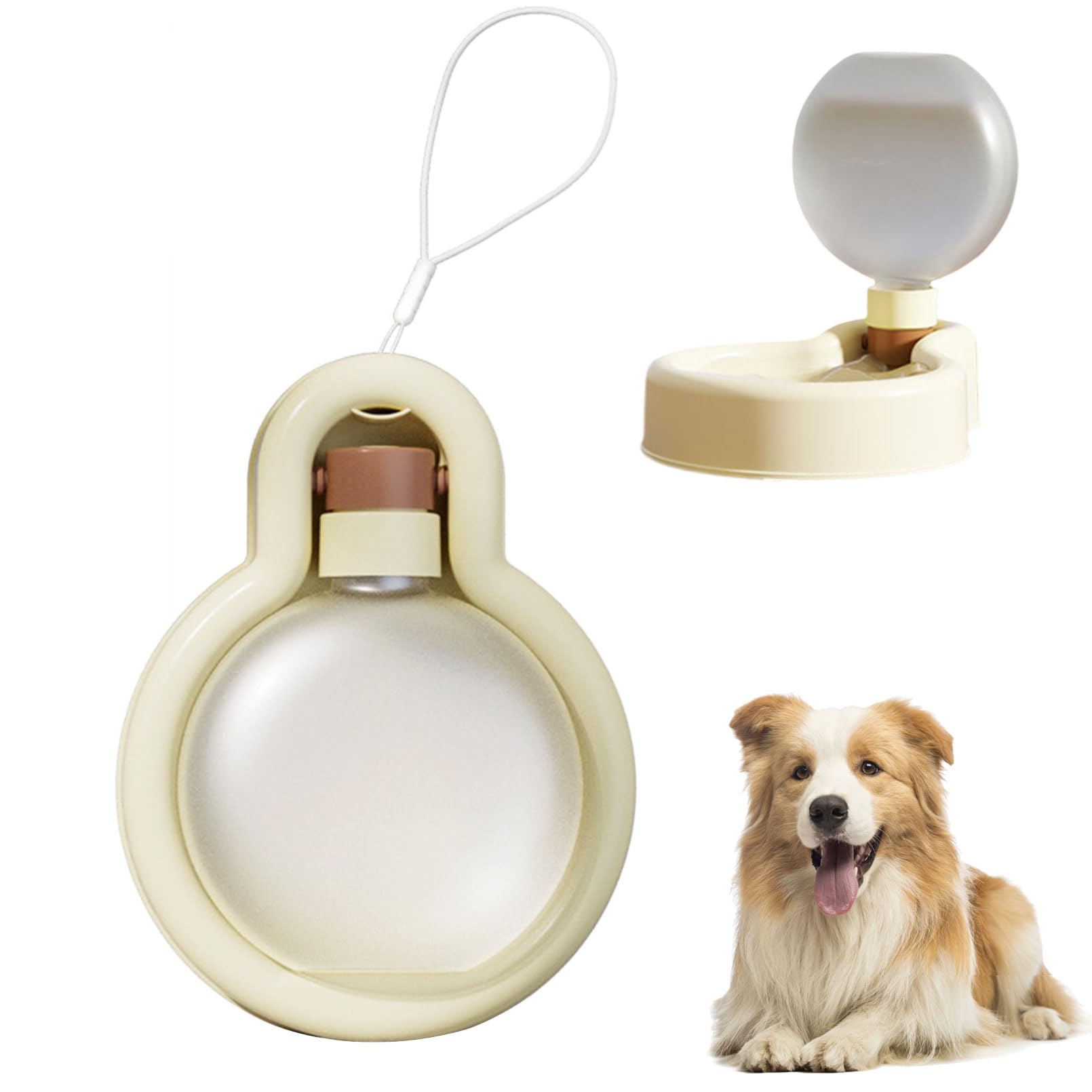 Photo 1 of RMNHPTK Portable Dog Water Bottle Dispenser, 17oz Dog Outdoor Water Bottle Bowl Foldable Pet Travel Eating Drinking Bottle Bowl (White, 16.9oz)