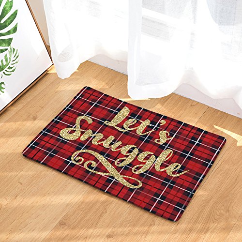 FANNEE Custom Rustic Red Black Buffalo Check Plaid Pattern Doormat, Let's Snuggle