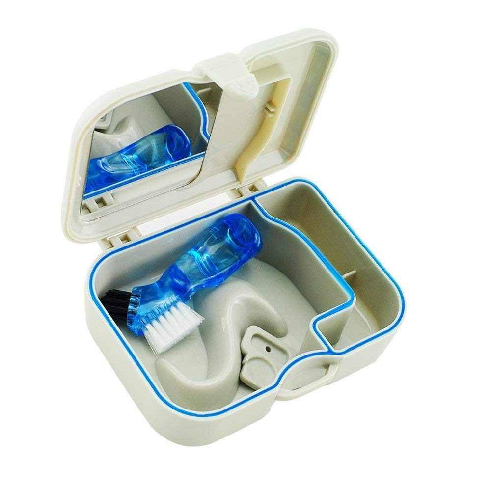 Oral Plastic Box Portable Denture Box with Mirror & Clean Brush, Handy False Teeth Storage & Bath Box : Beauty