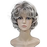 Wiginway Short Layered Shaggy Wavy Wigs Full Synthetic Bob Capless Wigs for White Women Light Gray with Dark Roots