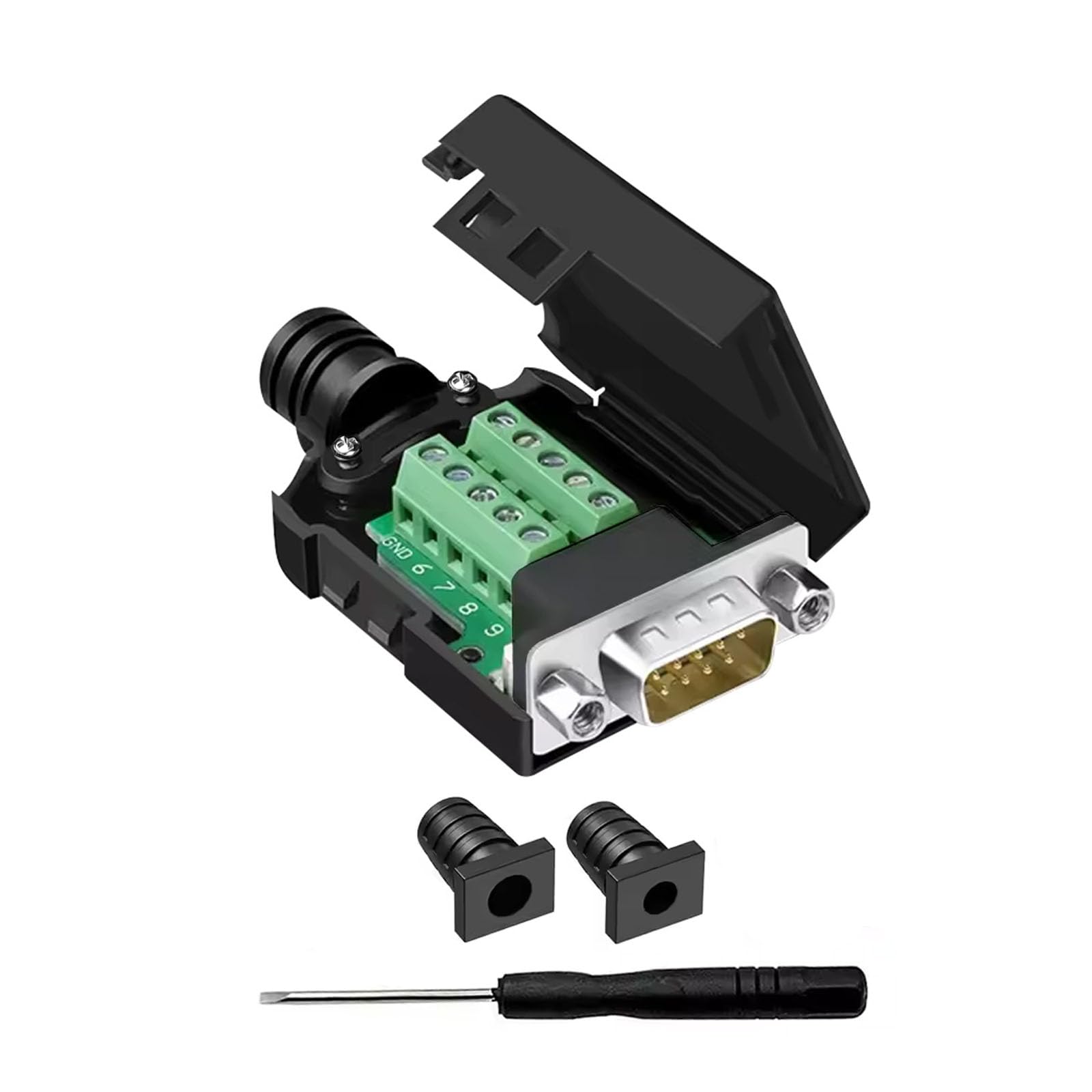 YIOVVOM DB9 Breakout Connector to Wiring Terminal RS232 D-SUB Male Serial Adapters Port Breakout Board Solder-Free Module with case(Male Serial Adapter + Nut)
