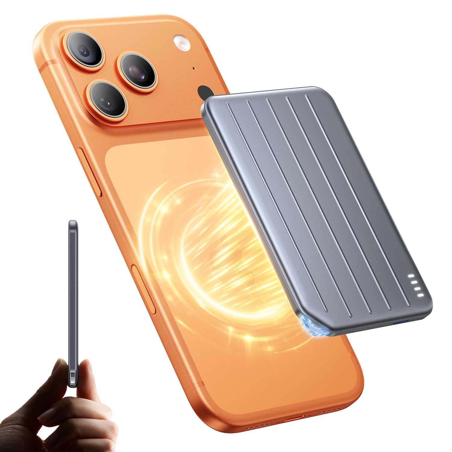 モバイルバッテリー MagSafe対応 超薄型 8mm 軽量 小型 8000mAh まぐせーふモバイルバッテリー マグセーフ マグネット式充電器 ワイヤレ