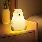 DNBFLLK Polar Bear Silicone Night Light for Kids Nursery Bedroom - Tap Control, 3 Adjustable Brightness, USB Rechargeable, Child-Safe Soft Glow LED Lamp, Baby Gift Idea