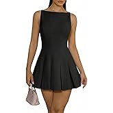 SHESEEWORLD Women's Summer Sleeveless A-Line Mini Dress Elegant Boat Neck Pleated Backless Graduation Party Dresses for Women