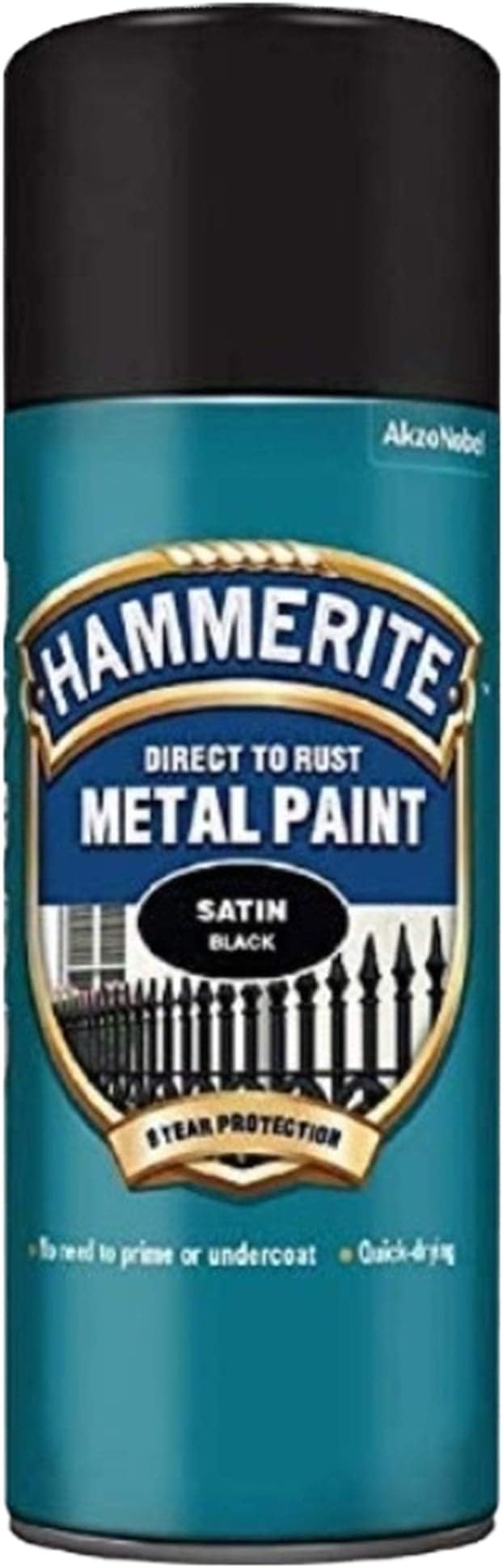 Hammerite Black Metal Spray Paint Satin Finish Direct to Rust 400ml 8 Year