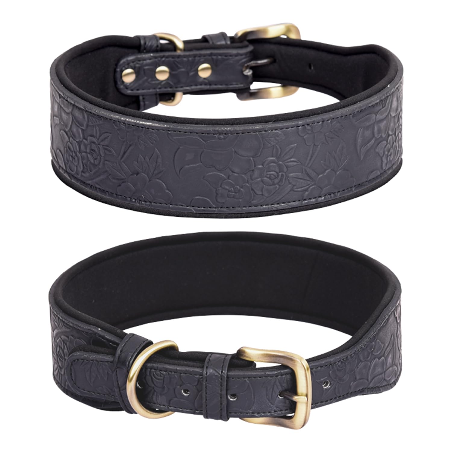 haoyueer Leather Dog Collar, for Large Dogs, Medium Dogs & Small Dogs, PU Leather Collar for Dogs, Embossed print Leather Dog Collars (XL, Black)