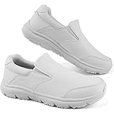 Jacata Non Slip Black Work Shoes for Women Food Service Womens Water Slip Resistant Leather Slip on Chef Walking Shoes for Restaurant Kitchen Sneakers