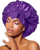 BONNET QUEEN Silk Bonnet for Sleeping Curly Hair Satin Night Cap Dark Purple