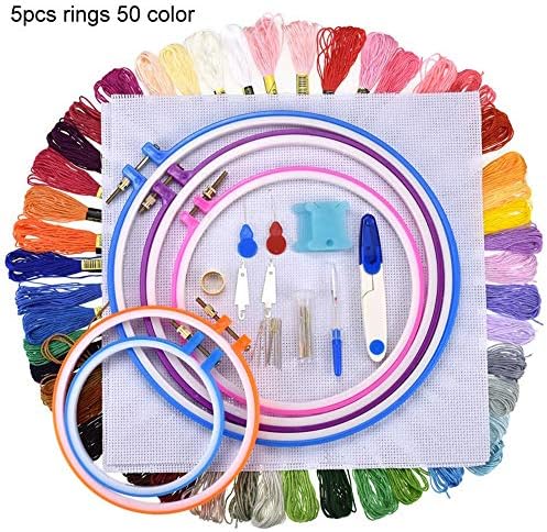 MumuXiDy Embroidery Circles Set Embroidery Thread 50 100 Colors Sewing Tool Adjustable Skein Punch Needle Stitching