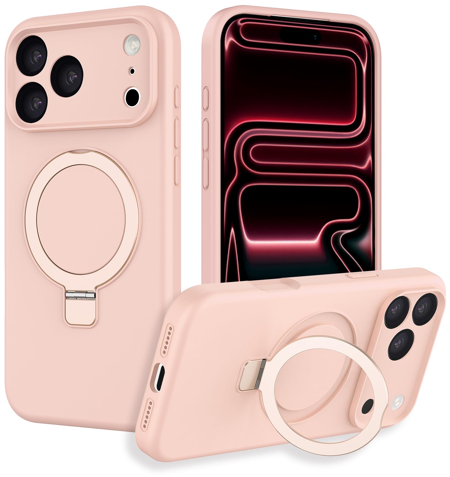 IYH Magnetic Case for iPhone 17 Pro Max 6.9" with Invisible Stand [16FT Military Protection] Liquid Silicone Cover, Pink
