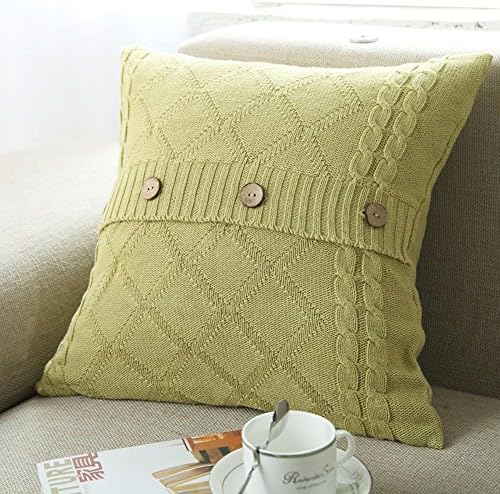 DOUH Buttons Pilllow Covers Decorative Cotton Knitted Pillow Case Cushion Cover Cable Knitting Patterns Soft Warm Throw Pillow Covers 18" x 18"\Vanilla Color