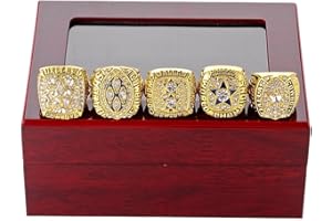 HYKJSHED 5PCS Fantasy Football Rings 71 77 92 93 95 Championship Rings Collection Championship Trophy Gift Box Ring Display Box