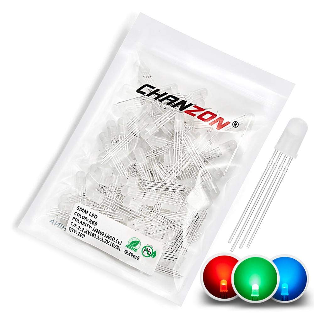 Photo 1 of Chanzon 100 pcs 5mm RGB Multicolor Diffused LED Diode Lights Common Anode(Frosted Round Tricolor) 4 pin Bright Lighting Bulb Lamps Electronics Components Indicator Light Emitting Diodes