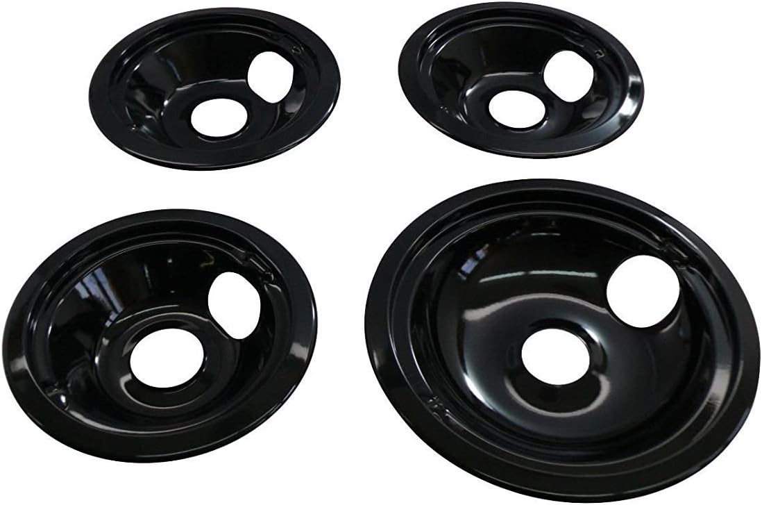 4 Pack Porcelain Black Drip Pans Bowls for GE Range 3-WB31M20 1-WB31M19