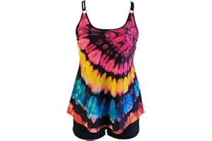 ABOUTYES Womens 2 Piece Tankini Bathing Suit Strappy Blouson Tops with Swim Shorts Graphic 2024 Beach Sporty Modest Swimsuit