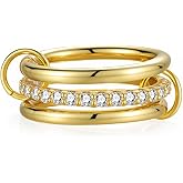 Emibele 14K Gold Plated Stackable Rings for Women, Interlocking Non Tarnish Gold Rings, Silver Dainty Cubic Zirconia Bands, Two-Toned Mixed Metal Stacking Band, Trendy Jewelry Gifts for Women