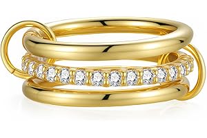 Emibele Stackable Rings for Women, Interlocking Gold Rings Non Tarnish, 14K Gold Plated Cubic Zirconia Ring Dainty Statement 