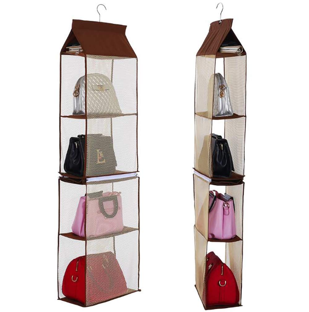 ixaer Detachable Hanging Handbag Organizer Purse Bag Collection Storage Holder Wardrobe Closet Hatstand 4 Compartment (Brown)