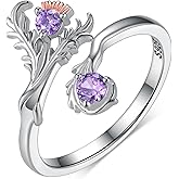 Qielizhu Scottish Thistle Ring - 925 Sterling Silver/Gold Open Ring for Women - Scottish Jewelry Gifts