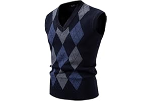Men's Slim Fit V Neck Argyle Vest Sleeveless Casual Pullover Knitted Sweater Pullover Fashion Cozy Soft Tanks