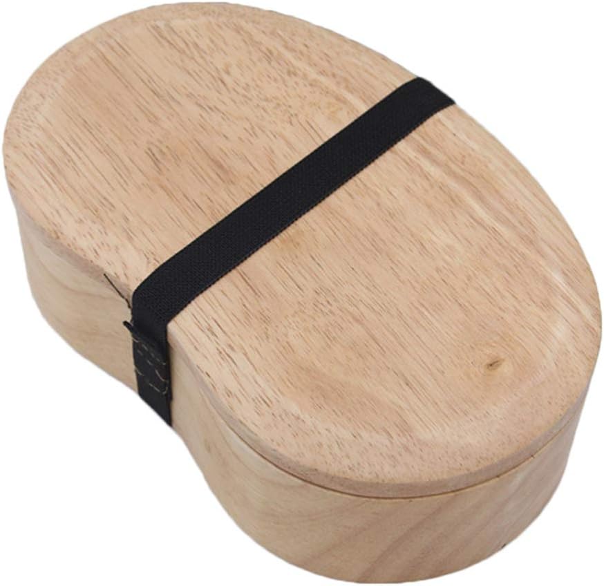 BESPORTBLE Wooden Lunch Box Japanese Bento Box One Layer Sushi Box Tableware Bowl Food Container with Internal Separator for School Office Travel 500ml (Wood Color)
