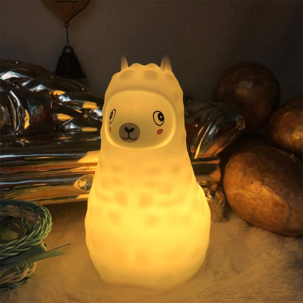 Tianhaixing Animal Alpaca Kids Night Light, Children's Room LED Bedside Lamp, Rechargeable Soft Silicone Light, Adjustable Brightness and Colors, Compatible with Touch Control & Remote Control