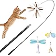 uahpet Natural Feather Cat Toys for Indoor Cats Retractable Kitten Wand 60inch Safe Hunting Distance Interactive Toys for Kittens with 4Pcs Senses Replacement Teasers Arouse Desire to Hunt