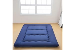 INFINICE Japanese Floor Mattress, Futon Mattress with Portable Storage Bag, Roll Up Mattress Thick Tatami Mattress Suitable for Camping, Guest Room, Blue, Twin XL