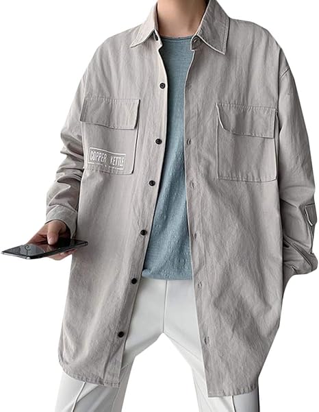 Amazon Mlboss シャツ メンズ 長袖 ワイシャツ ポロネック ゆったり ビジネスシャツ 大きいサイズ 無地 開襟シャツ シンプル 通勤 アウター オシャレ 春 秋 シャツ 通販