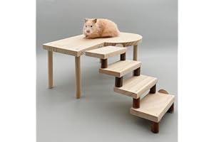 antiai Hamster Platform with Climbing Ladder,Guinea Pig Toys, Chinchilla Perch Cage Accessories Toy Natural Wooden Play Gym Stand for Hamsters Squirrel Rabbit Guinea Pig
