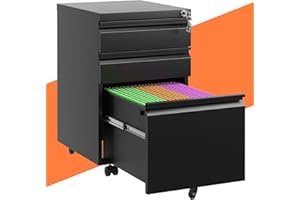 FLIXELIO 3-Drawer Mobile File Cabinet with Lock,Small Rolling Metal Office Storage Filing Cabinet Under Desk,Vertical Locking File Cabinets with Wheels for Home Office,Legal Fully Assembled Black