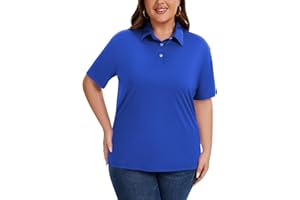 Idtswch Women's Plus Size Polo Shirts UPF 50+ Casual Work Quick Dry 3 Buttons Short Sleeve Collared Golf Shirt (XL-6XL)