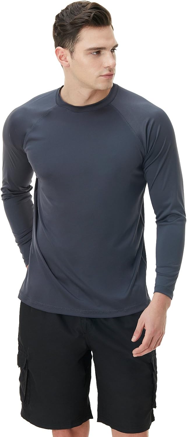 TSLA Men's Rashguard Swim Shirts, UPF 50+ Loose-Fit Long Sleeve Shirts, Cool Running Workout SPF/UV Tee Shirts: Clothing