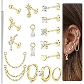 ORAZIO 16G/18G/20G Threadless Flat Back Earrings 316L Surgical Steel Cartilage Earring Stacks Flatback Push in Nose Rings Studs Hypoallergenic Tragus Helix Conch Labret Medusa Piercing Jewelry