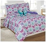 Elegant Home Butterflies Floral Multicolor Blue White Pink Design 8 Piece Comforter Bedding Set for Girls/Kids Bed in a Bag with Sheet Set & Decorative Toy Pillow # Butterfly Blue 2 (Full Size)