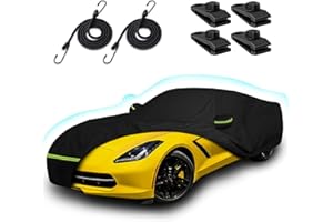 BETERNY Car Cover for 2014-2019 Corvette C7 Stingray Corvette Z51 Z06, 6 Layers Waterproof Sun Rain UV Dust Snow Protection Outdoor C7 Full Car Cover with Zipper Door and Windproof Straps-Black