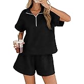 Verdusa Women's Comfiest Airport Outfits Quarter Zip Sweatshirts and Shorts with Pockets Matching Outfits