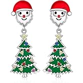 Christmas Tree Earrings Santa Earrings for Women Sterling Silver Santa Claus Green Tree with Star Dangle Drop CZ Holiday Jewelry Xmas Gifts