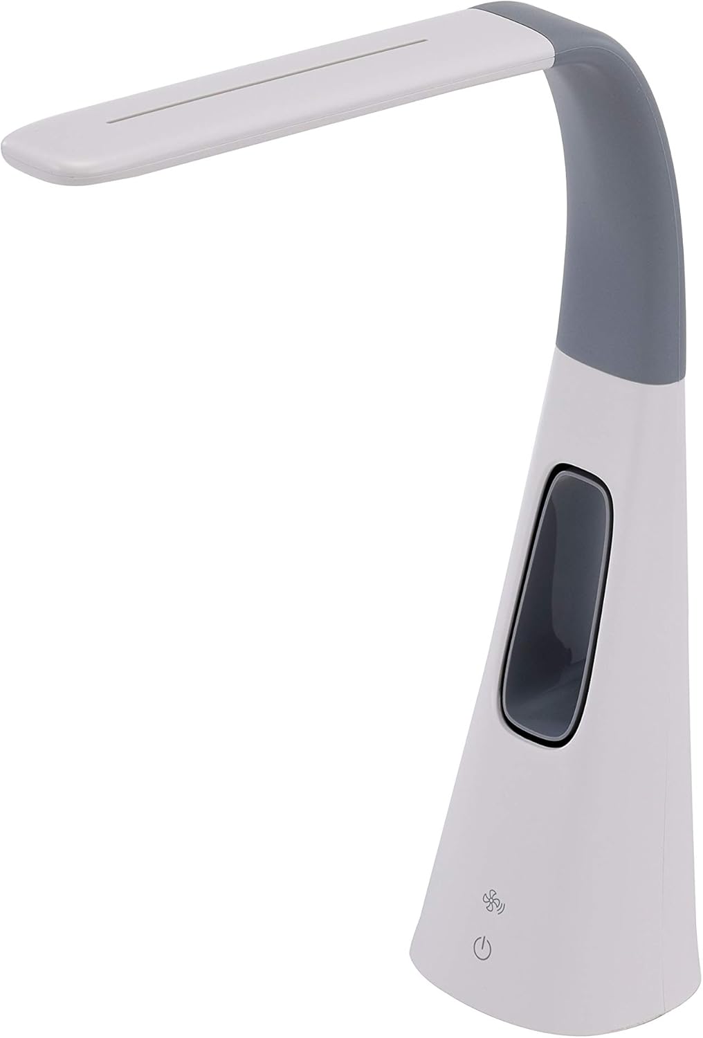 PureOptics LED Desk Lamp with Bladeless Fan, Dimmable, Adjustable Neck, Gray (VLED1603LM)