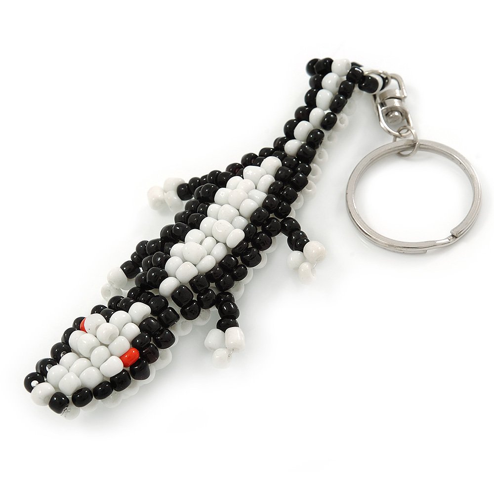 Avalaya Black/White Glass Bead Crocodile Keyring/Bag Charm - 17cm Length
