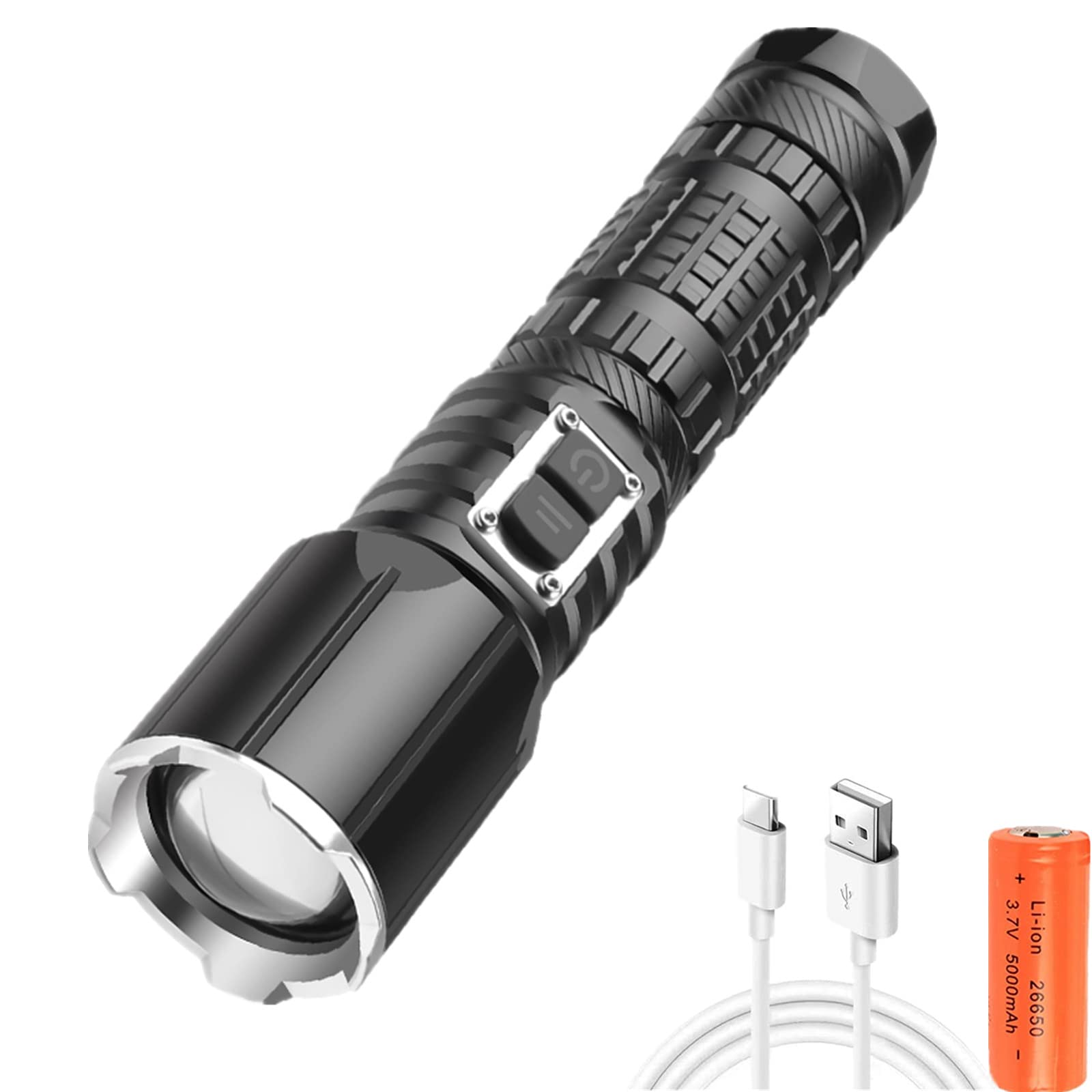 BESTSUN 30000 High Lumens XHP70 LED Flashlight, Ultra Bright Rechargeable XHP70 LED Flashlights Tactical Handheld Light with 5 Modes, Waterproof Zoomable Torch Lamp for Hiking, Camping, Emergency