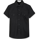 Aimehonpe Big Boys & Mens Dress Shirts Western Button Down Short Sleeve Classic Woven Shirt with Two Pockets