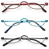DXYXYO Half Moon Reading Glasses for Women Men Small Semi Frame Metal Spring Hinge Readers