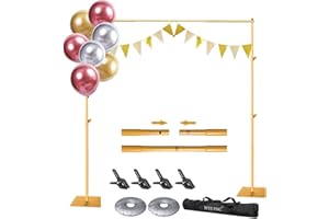 HYJ-INC Pipe and Drape Photography Backdrop Stand Kit - Gold Adjustable Photo Background Stand 10ft x 6.5ft with Metal Base for Parties Weddings Birthday Party Events Photo Booth