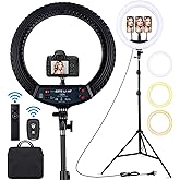 18 inch LED Ring Light with Tripod Stand Dimmable Makeup Ring Light for Studio Portrait YouTube Vlog Video Shooting with Remo